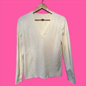 Anthropologie Maeve Ribbed Long Sleeve‎ V Neck Sweater Ivory Cream Size Large